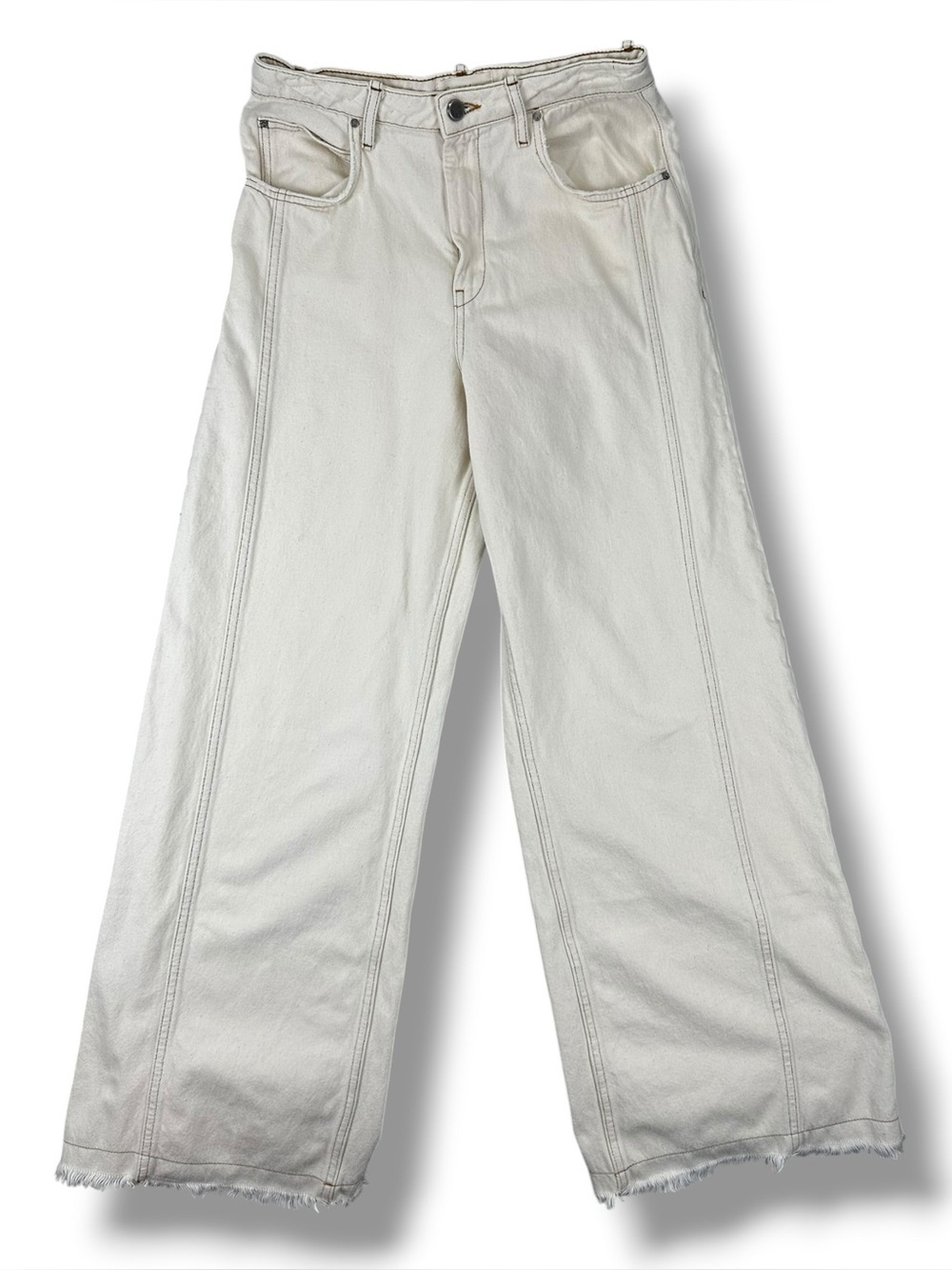 Cotélac Acoté Off White Wide Leg Raw Hem Denim Jeans Size 1